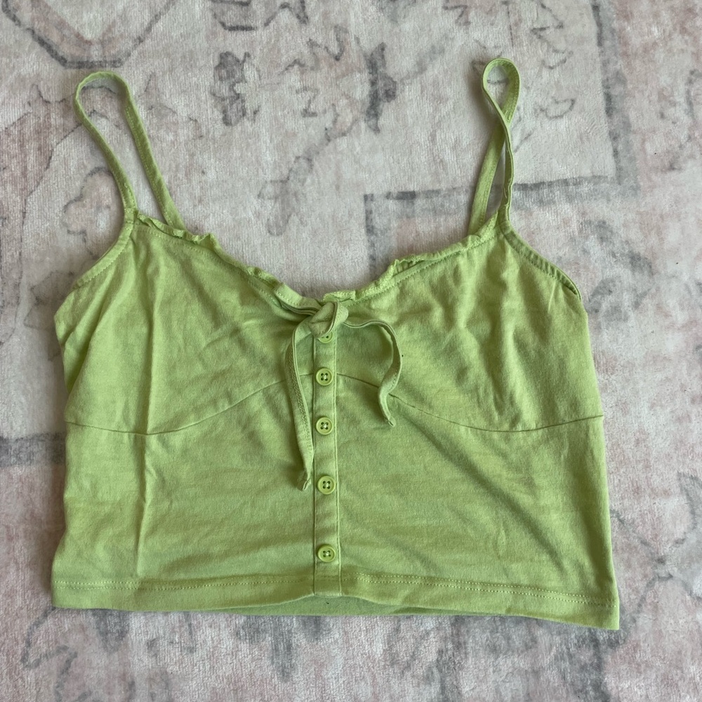 Green Button-Up Camisole Crop Top